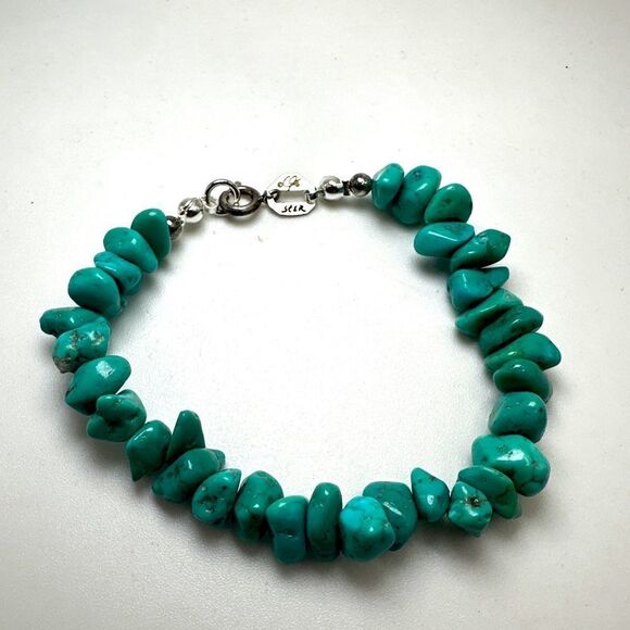 Revived Carolyn Pollack 7.5" turquoise chip bracelet in sterling silver! - Picture 1 of 10